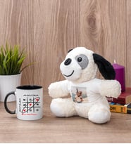 Aşk Her Zaman Kazanır Siyah Kupa Bardak ve Peluş Köpek