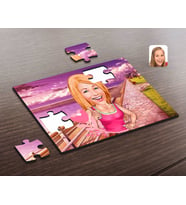 BK Gift Kişiye Özel Kadın Karikatürlü Ahşap Puzzle-49