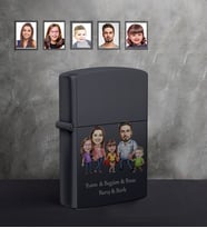 Kişiye Özel Aile Karikatürlü UV Baskılı Siyah Benzinli Çakmak Mod-7