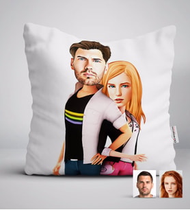BK Gift Kişiye Özel Sevgililer Karikatürlü Beyaz Yastık-39