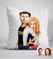 BK Gift Kişiye Özel Sevgililer Karikatürlü Beyaz Yastık-39