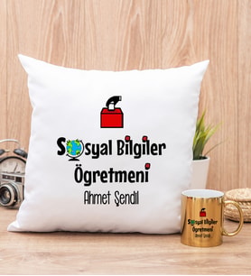Sosyal Bilgiler Öğretmeni Yastık ve Gold Kupa Bardak