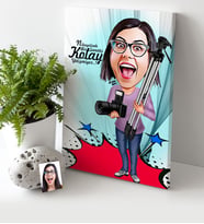 BK Gift Kişiye Özel Bayan Profesyonel Fotoğrafçı Karikatür Kanvas Tablo 30x50cm 1
