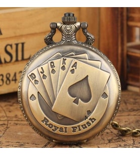 Kişiye Özel Retro Royal Flush Tasarımlı Quartz Köstekli Kolye Saat