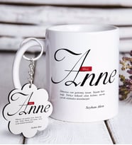 BK Gift Kişiye Özel Mânâ Anne Beyaz Kupa ve Anahtarlık Hediye Seti (Model 1)