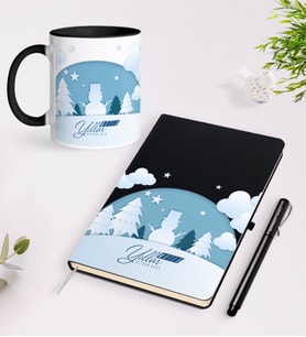 BK Gift Kişiye Özel Yılbaşı Mutlu Yıllar Siyah Defter Kalem ve Kupa Seti-22 (Model 1)