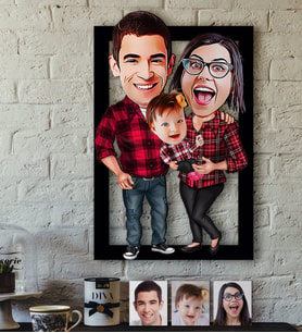 BK Gift Kişiye Özel Aile Karikatürlü 3D Ahşap Tablo-2