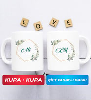 İkili Çiçek Tasarımlı İsme Özel Kupa Bardak Beyaz