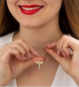 Papatya Silver 925 Ayar 6 Sıra Tektaşlı Gümüş Melek Kolye