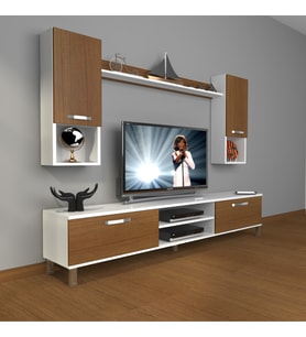 Decoraktiv Eko 5da Slm Dvd Krom Ayaklı Tv Ünitesi Tv Sehpası (Beyaz - Ceviz)