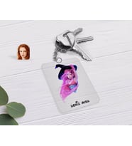 BK Gift Kişiye Özel Kadın Cadı Karikatürlü Şeffaf Pleksi Anahtarlık-4 (Beyaz)