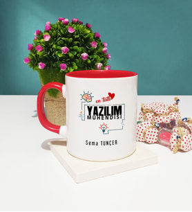 Mesajlı Yazılım Mühendisi Tasarımlı Kişiye Özel Hediye Yazılım Mühendisi Kupa Bardak Kırmızı