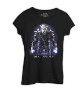 Skyrim - Dragonborn Siyah Kadın Tshirt