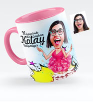 BK Gift Kişiye Özel Bayan Doğum Günü Karikatürlü Pembe Kupa Bardak  1
