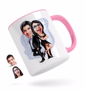 BK Gift Kişiye Özel Sevgililer Karikatürlü Pembe Kupa Bardak-6