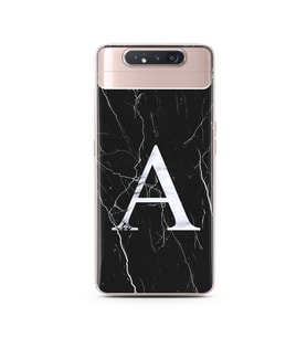 Samsung A70 Siyah Mermer Harf Tasarımlı Telefon Kılıfı A-Harfi 