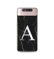 Samsung A70 Siyah Mermer Harf Tasarımlı Telefon Kılıfı A-Harfi 