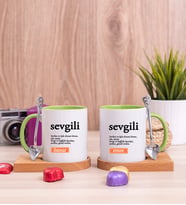 Sevgili Kelime Anlamı Ahşap Altlıklı İkili Yeşil Kupa Bardak