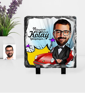BK Gift Kişiye Özel Bay Patron Karikatürlü Dekoratif Doğal Taş  1