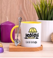 Jeoloji Mühendisi Ahşap Altlıklı Sarı Kupa Bardak