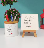 Hayat Kısa Tasarımlı Kişiye Özel Hediye Hayat Kısa Kalemlik ve Dekoratif Taş Baskı Hediye Seti