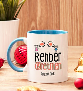 Rehber Öğretmene Hediye İçi Ve Kulpu Renkli Kupa Bardak