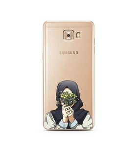 Kapalı Çiçekli Kız Tasarımlı Süper Şeffaf Silikon Telefon Kılıfı Samsung C9 Pro