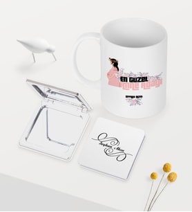 BK Gift Kişiye Özel En Güzel Anne Adayı Beyaz Kupa Ayna Seti - 2 (Model 1)