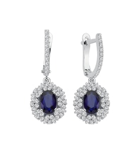 Sirius Çift Sıra Pırlanta ve Oval Safir Taşlı Anturaj Küpe 0723E0022