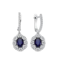 Sirius Çift Sıra Pırlanta ve Oval Safir Taşlı Anturaj Küpe 0723E0022