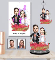 Kişiye Özel Gelin Damat Karikatürlü 3 lü Hediye Seti  Mod-4