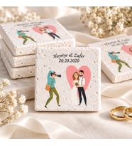 Kişiye Özel Doğal Taş Nikah Şekeri Magnet 5x5cm 30 Adet