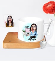 BK Gift Kişiye Özel Genel Müdür Karikatür Ahşap Altlıklı Seramik Fincan  1