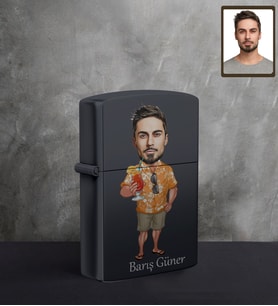 Kişiye Özel Erkek Karikatürlü UV Baskılı Siyah Benzinli Çakmak Model-10
