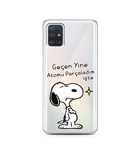 Snoopy Tasarımlı Süper Şeffaf Silikon Telefon Kılıfı Samsung A51