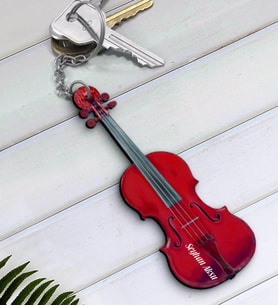 BK Gift Kişiye Özel İsimli Keman Violin Enstrüman Ahşap Anahtarlık-4 (Beyaz)
