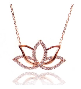 Bayan 925 Ayar Gümüş Roze Zirkon Taşlı Lotus Kolye GKLROSLOTUS 9691110000001