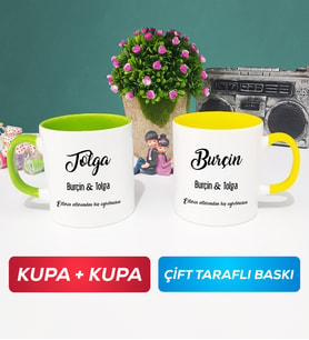 İkili Sevgiliye Hediye İsme Özel Sevgililer Günü Hediyesi Kupa Bardak Yeşil Sarı