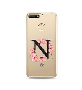 Pembe Çiçekli Harf Tasarım Süper Şeffaf Silikon Telefon Kılıfı Huawei Y6 Prime 2