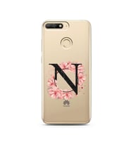 Pembe Çiçekli Harf Tasarım Süper Şeffaf Silikon Telefon Kılıfı Huawei Y6 Prime 2