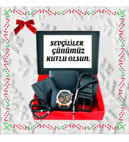 Erkek Siyah Kol Saati Cüzdan Kemer Tesbih 2 Adet Bileklik