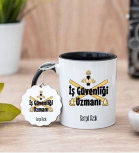 İş Güvenliği Uzmanı Siyah Kupa Bardak Ve Anahtarlık Set