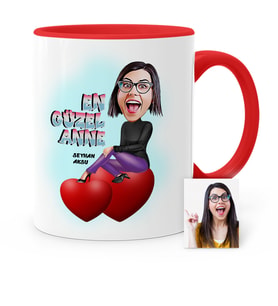 BK Gift Kişiye Özel En Güzel Anne Karikatür Kırmızı Kupa Bardak