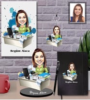 Kişiye Özel Patron Karikatürlü 5 li Hediye Seti Bayan-16