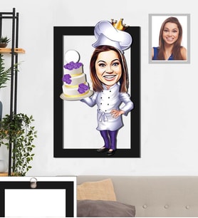 Kişiye Özel Pastacı Karikatürlü 3D Ahşap Tablo 30x47 Bayan-1