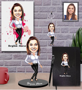 Kişiye Özel Patron Karikatürlü 5 li Hediye Seti Bayan-19