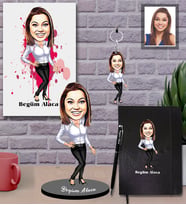 Kişiye Özel Patron Karikatürlü 5 li Hediye Seti Bayan-19