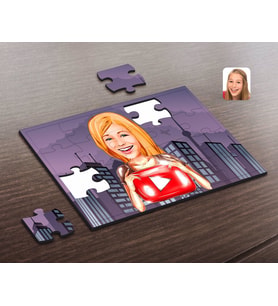 BK Gift Kişiye Özel Kadın Youtuber Karikatürlü Ahşap Puzzle-1