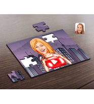 BK Gift Kişiye Özel Kadın Youtuber Karikatürlü Ahşap Puzzle-1
