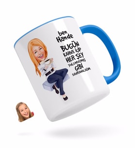BK Gift Kişiye Özel Kadın Her Şey Yolundaymış Gibi Karikatürlü Mavi Kupa Bardak-2